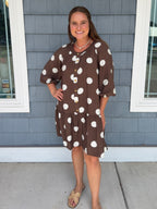 Brown Polka Dot Button Front Dress