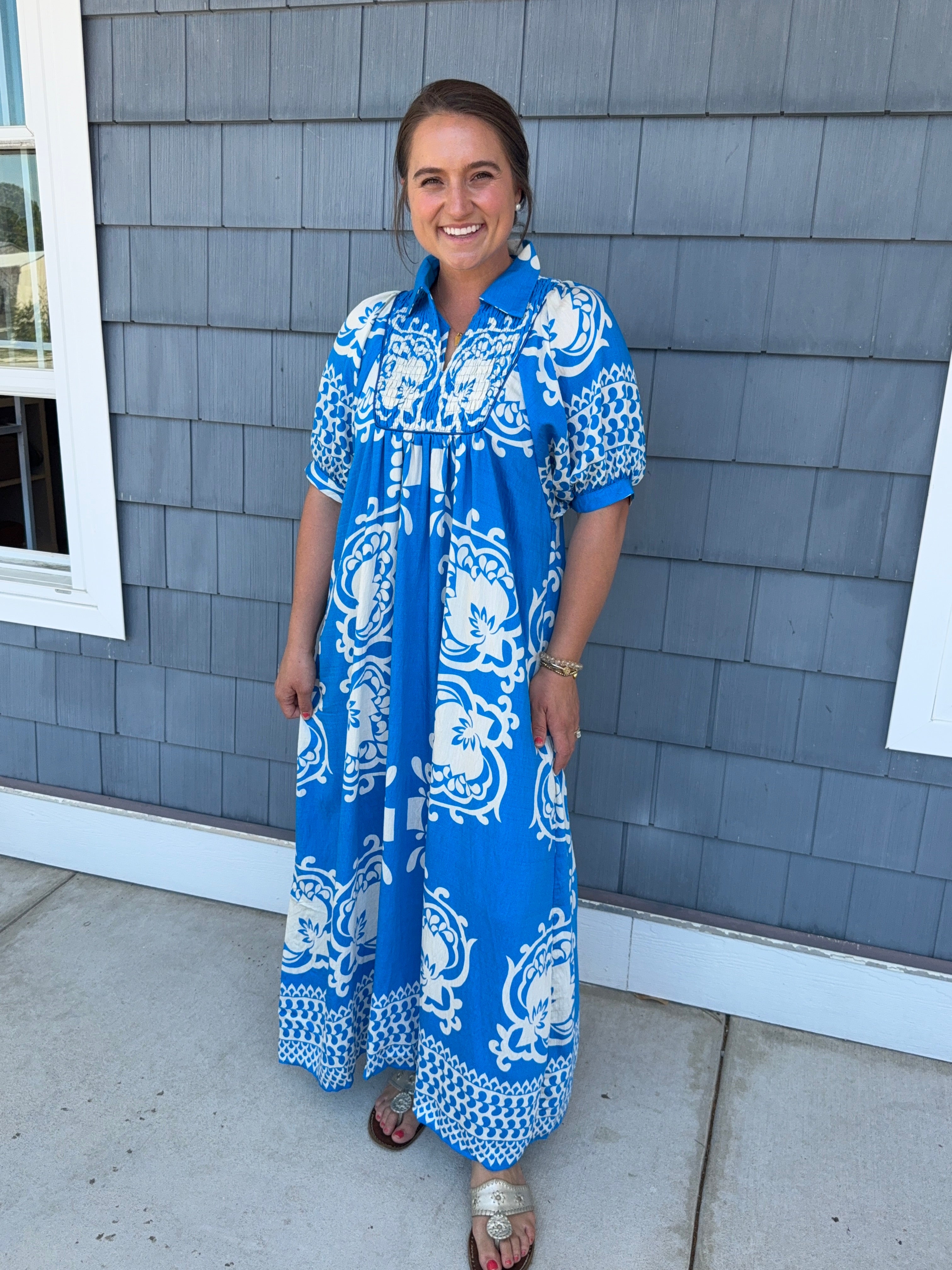 Vibrant Blue Mixed Print MIDI Dress