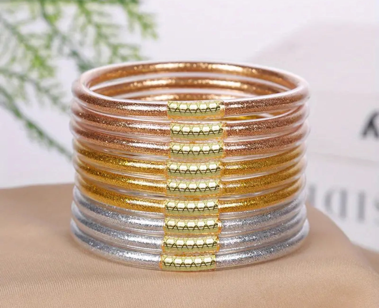 Gold Multi Jelly Bangle Set w/silver