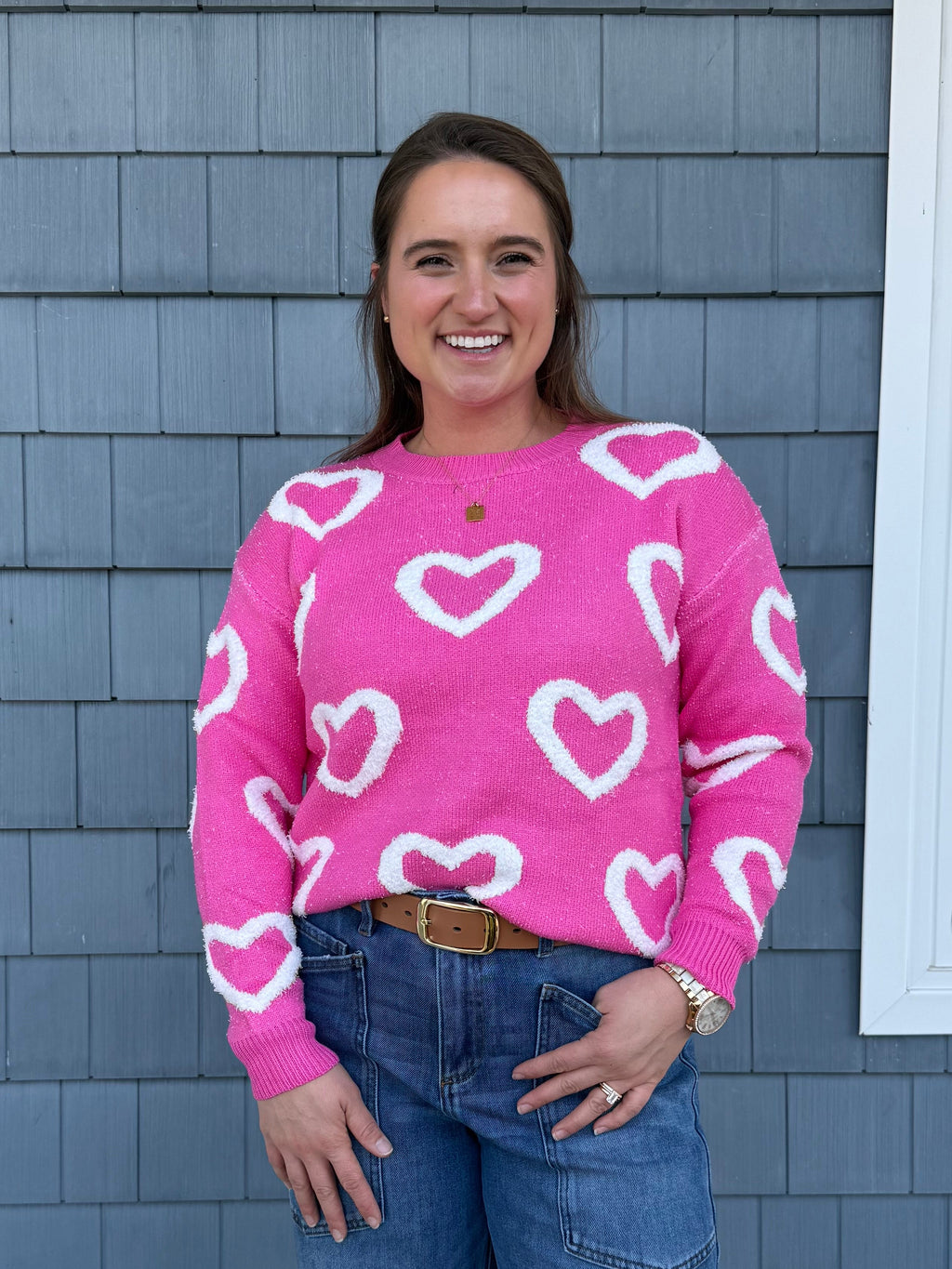 Pink & White Heart Sweater