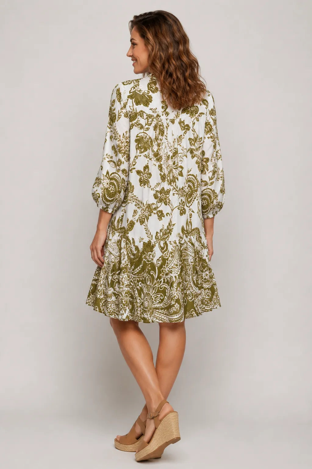Green Floral Ruffle Hem Dress