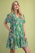 Matcha Mix Paisley Print Button Up Dress