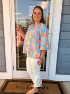 Powder Blue Floral Button Blouse
