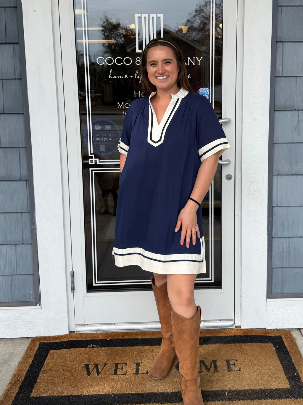 Navy Linen Mini Dress