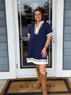 Navy Linen Mini Dress