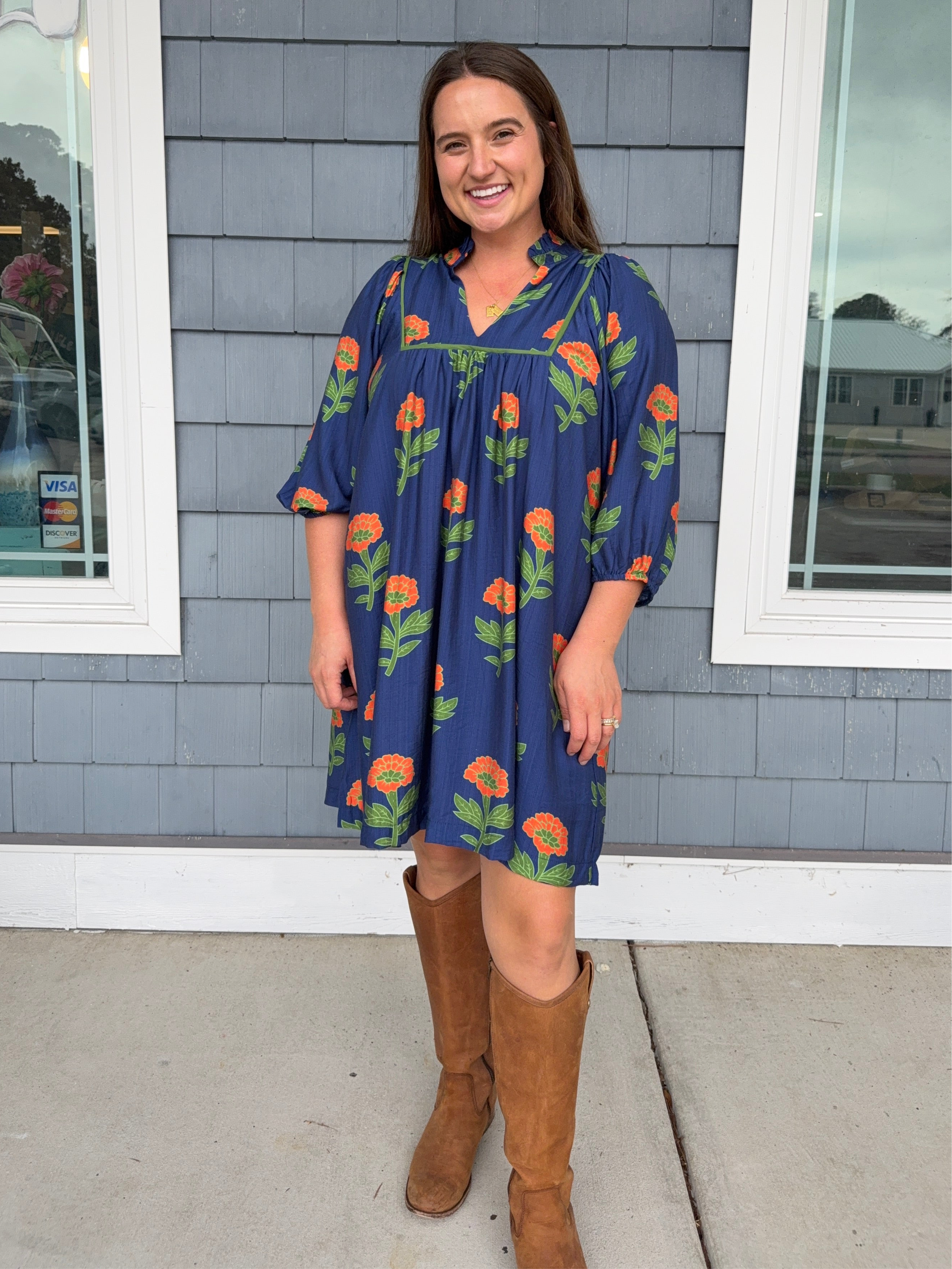 Navy Floral Fall Dress
