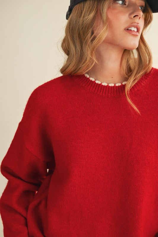 Red Knit Scalloped Edge Sweater SHIPS OR PICKUP FROM COCO 10/15/25