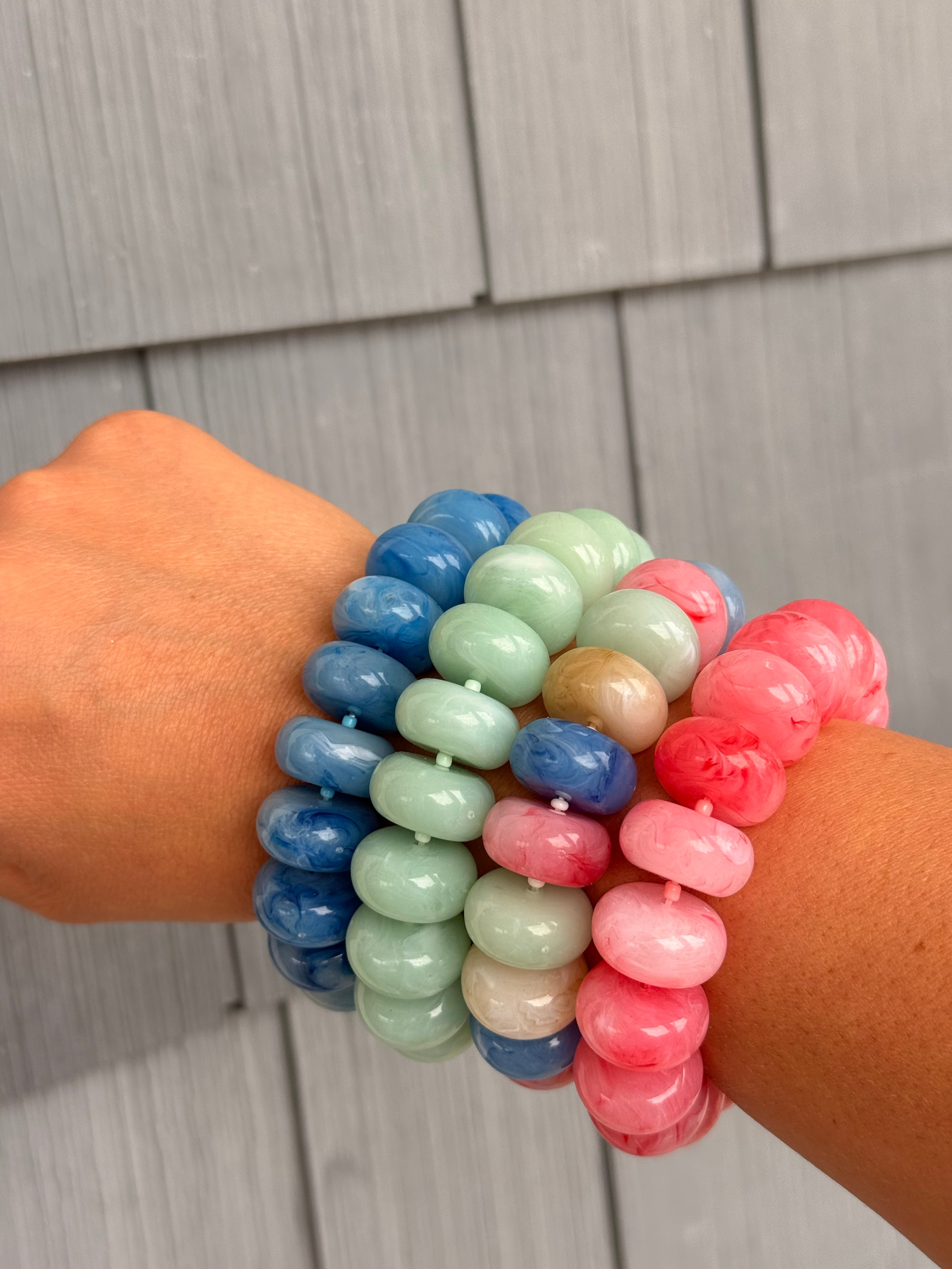Chunky Marble Beaded Stretch Bracelet - Blue