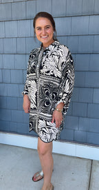 Black Marbled Bandana Dress W/ Scallop Detail