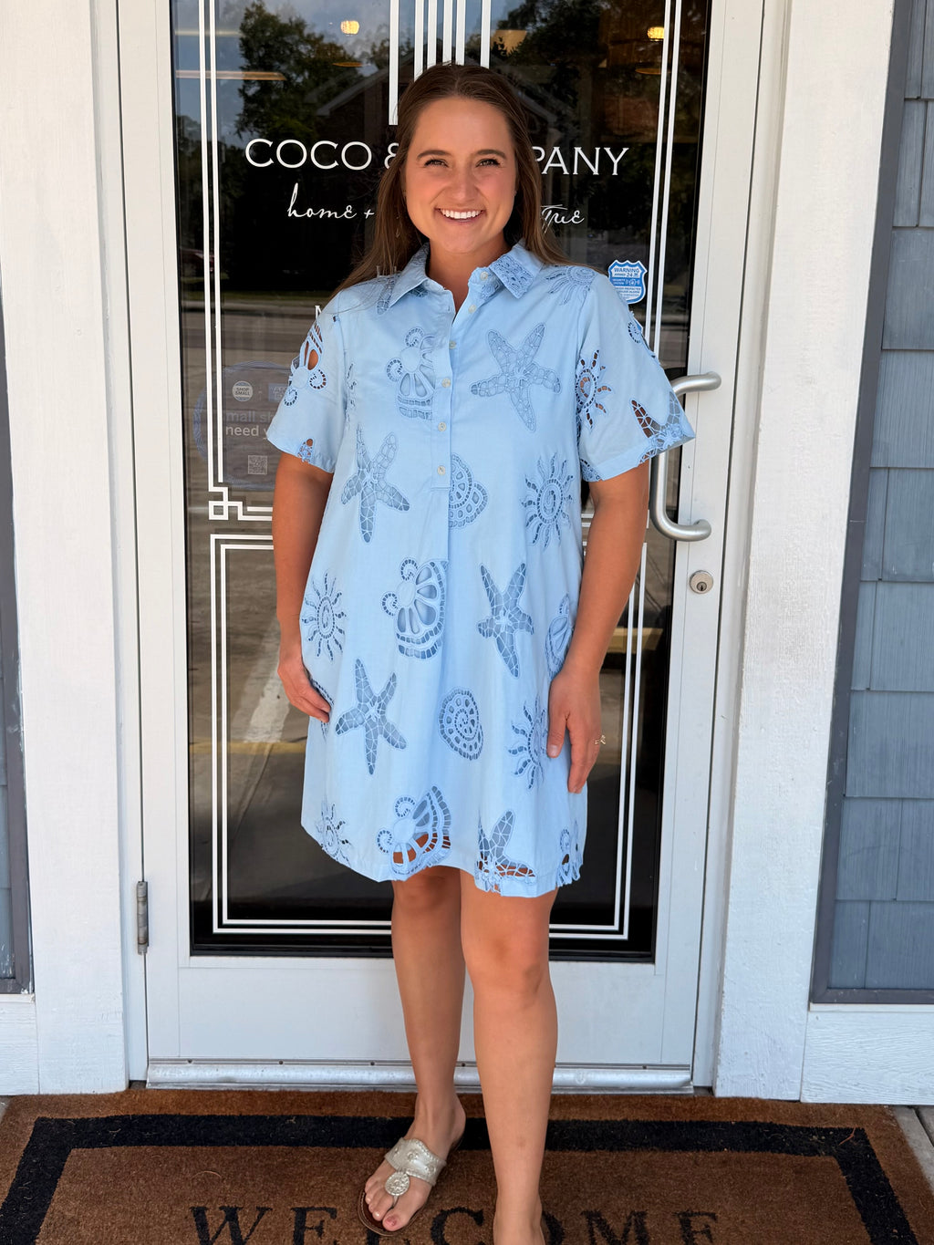 Blue Sea Scapes Eyelet Dress