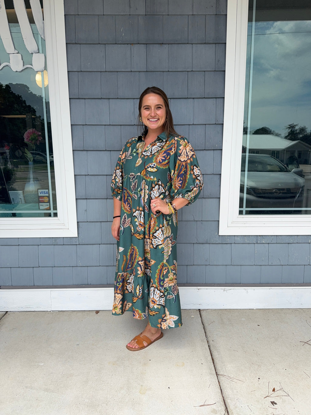 Teal Boho Tiered Midi Dress
