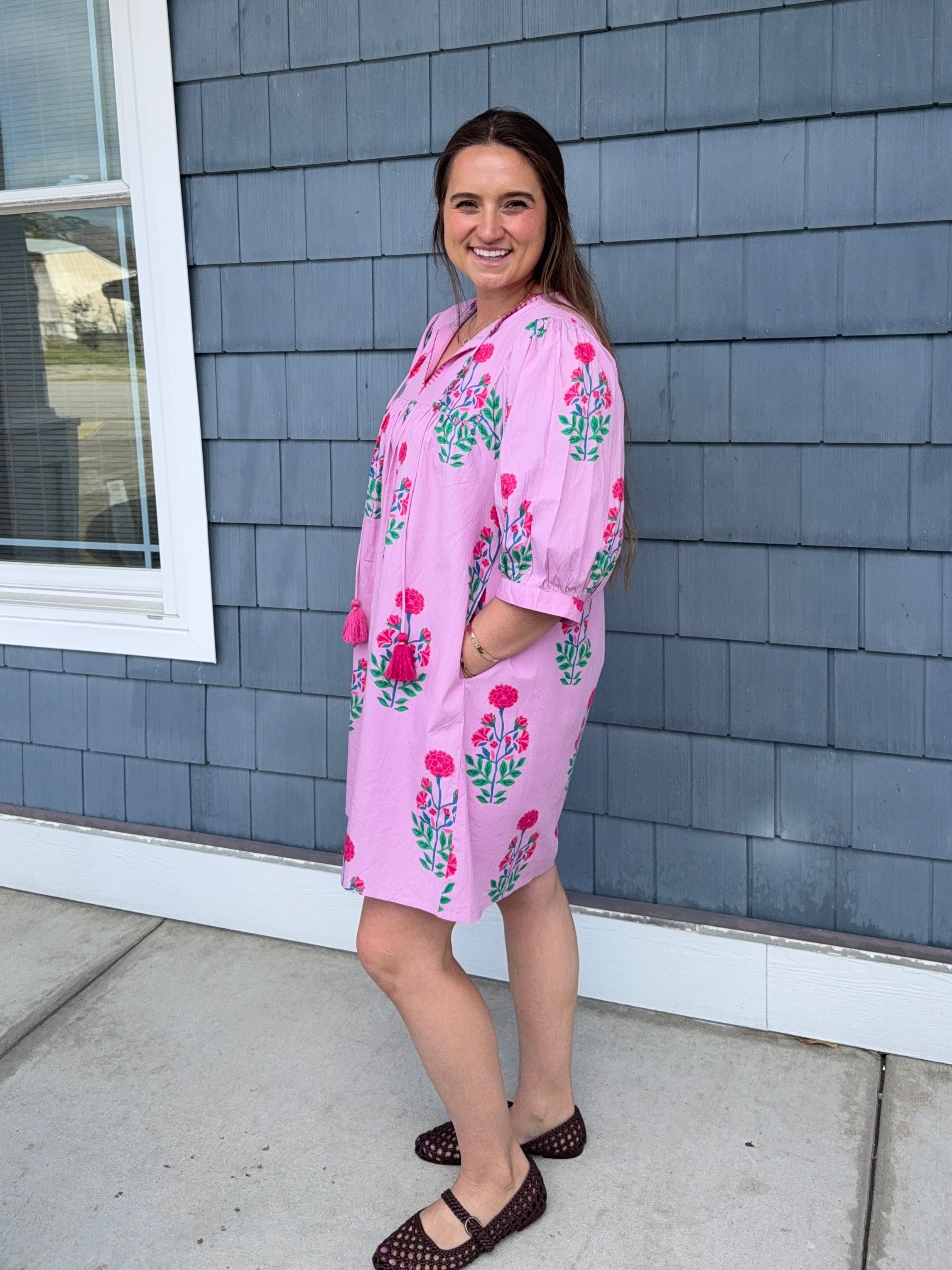 Pink Floral Tassel Dress THML
