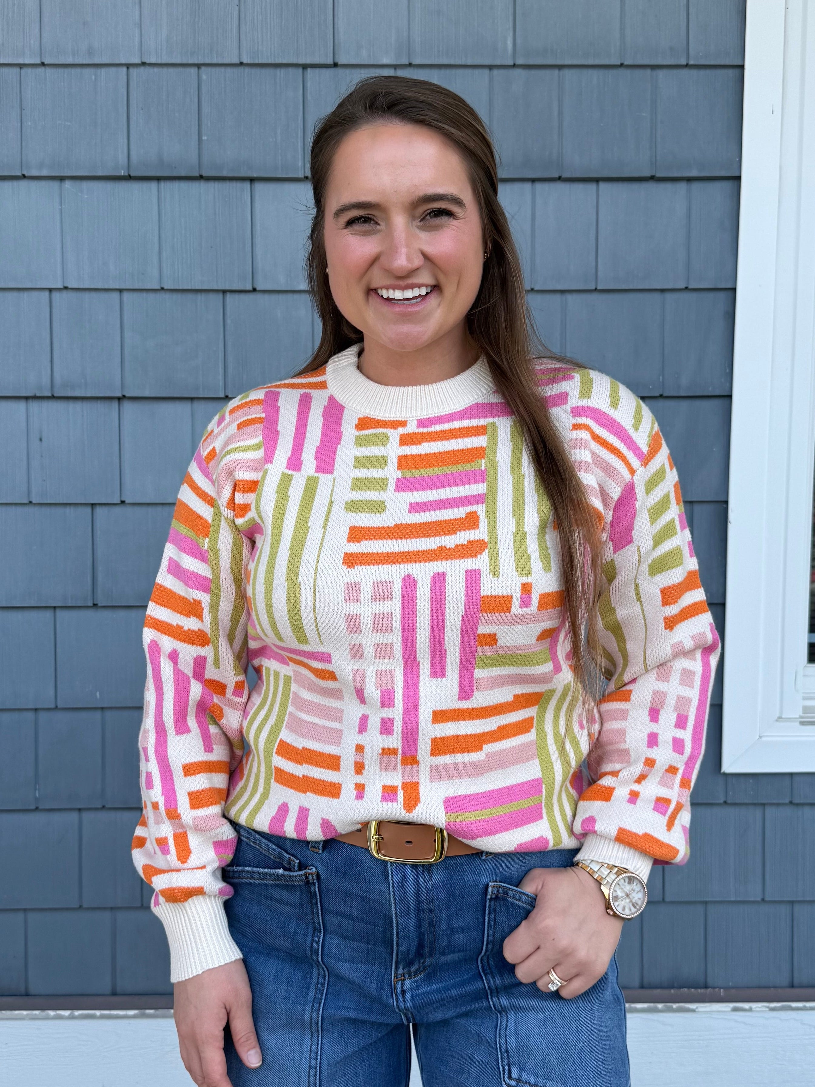 Pink Poppy Line Pattern Sweater
