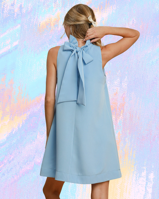 Stunning Blue Bow Collared Dress