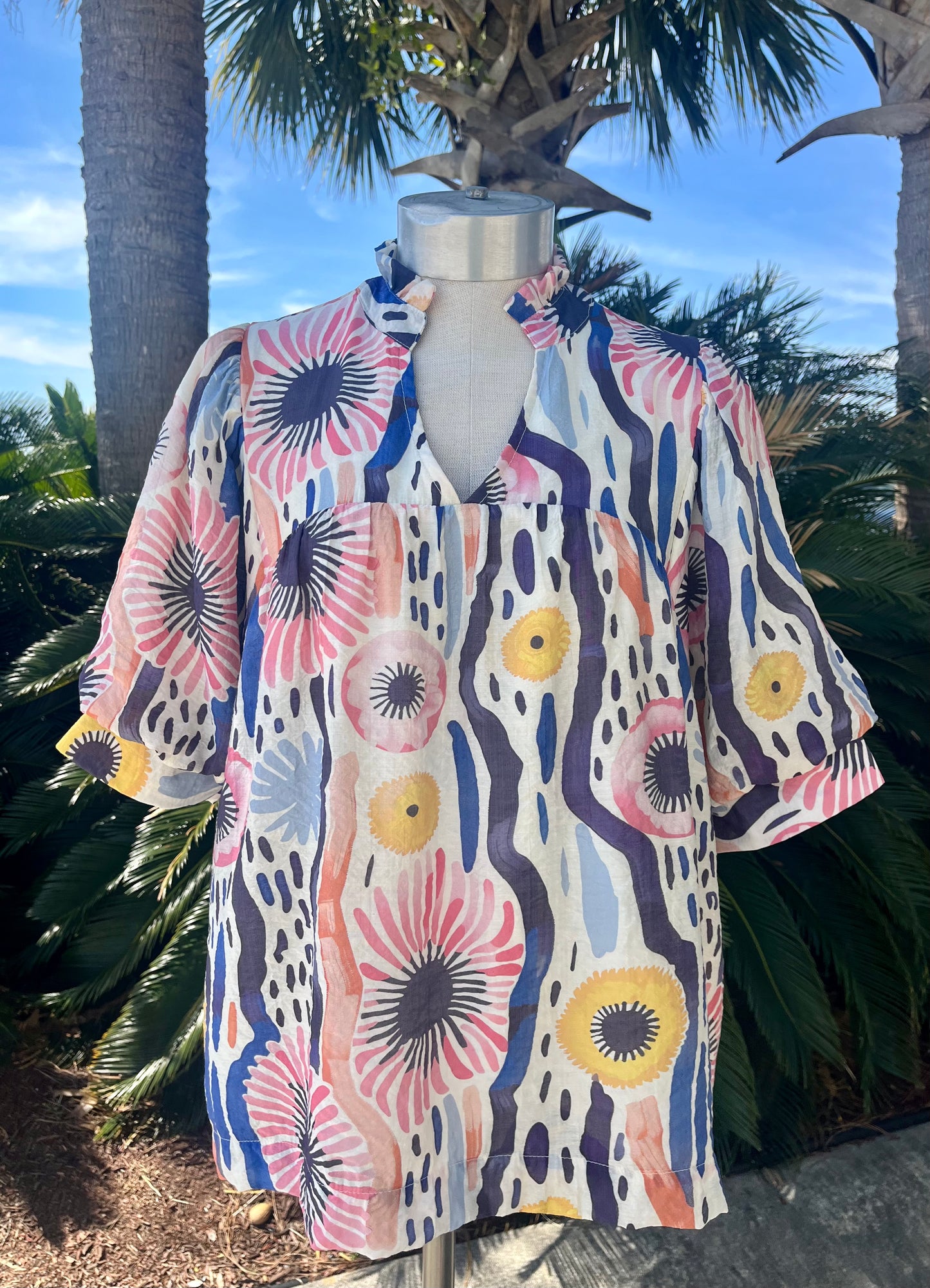 Navy & Pink Abstract Print Blouse