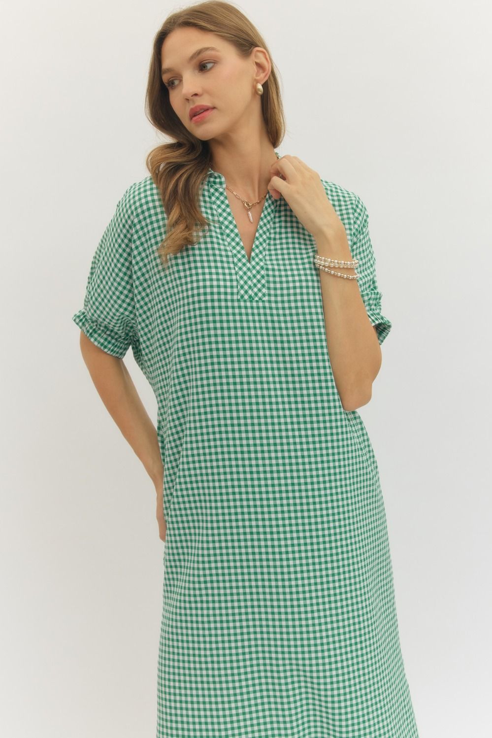 Green Gingham Check Midi Dress- SHIPS OR PICKUP FROM COCO 1/24/26