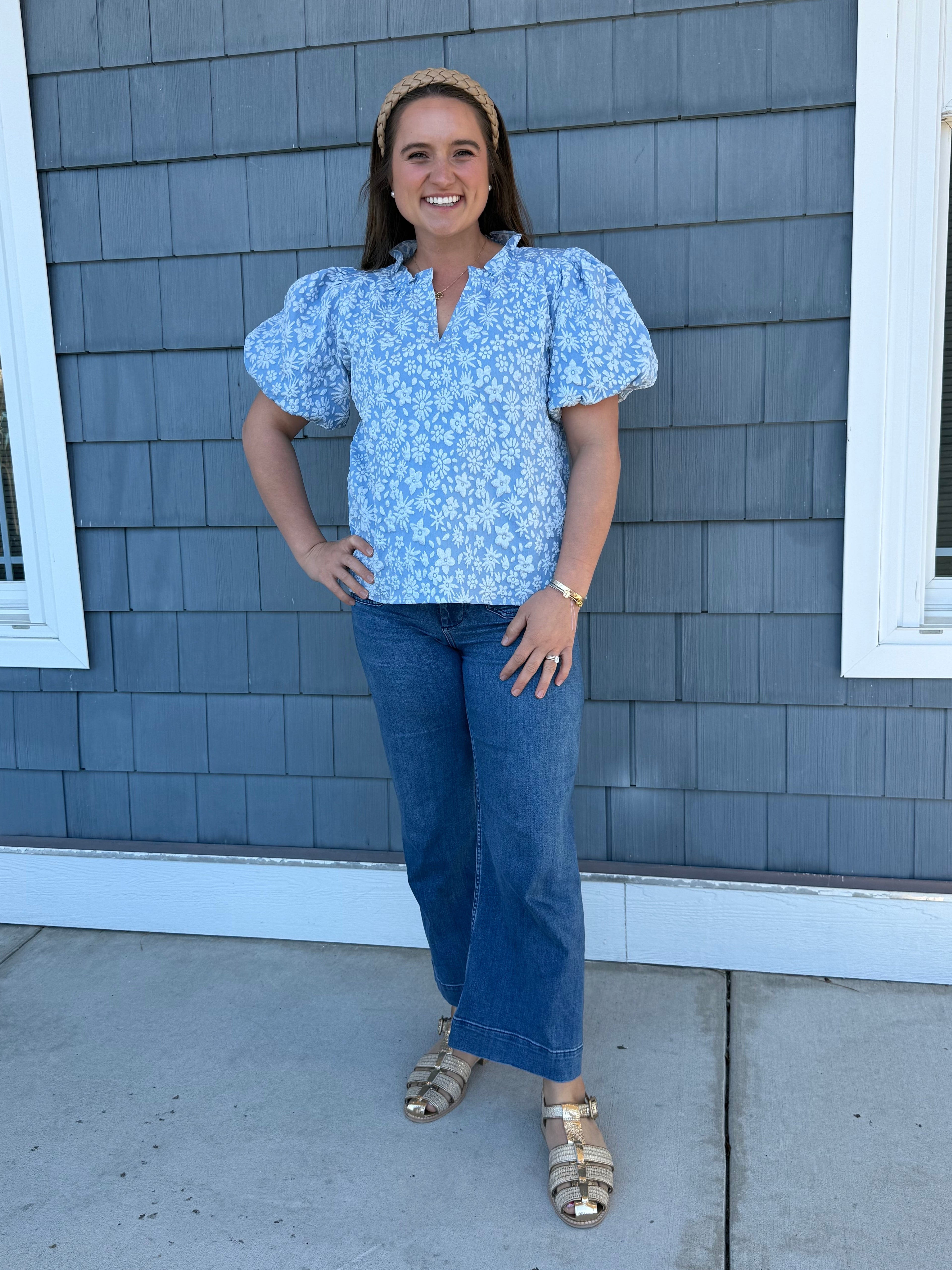 Light Blue Floral Pattern Texture Top
