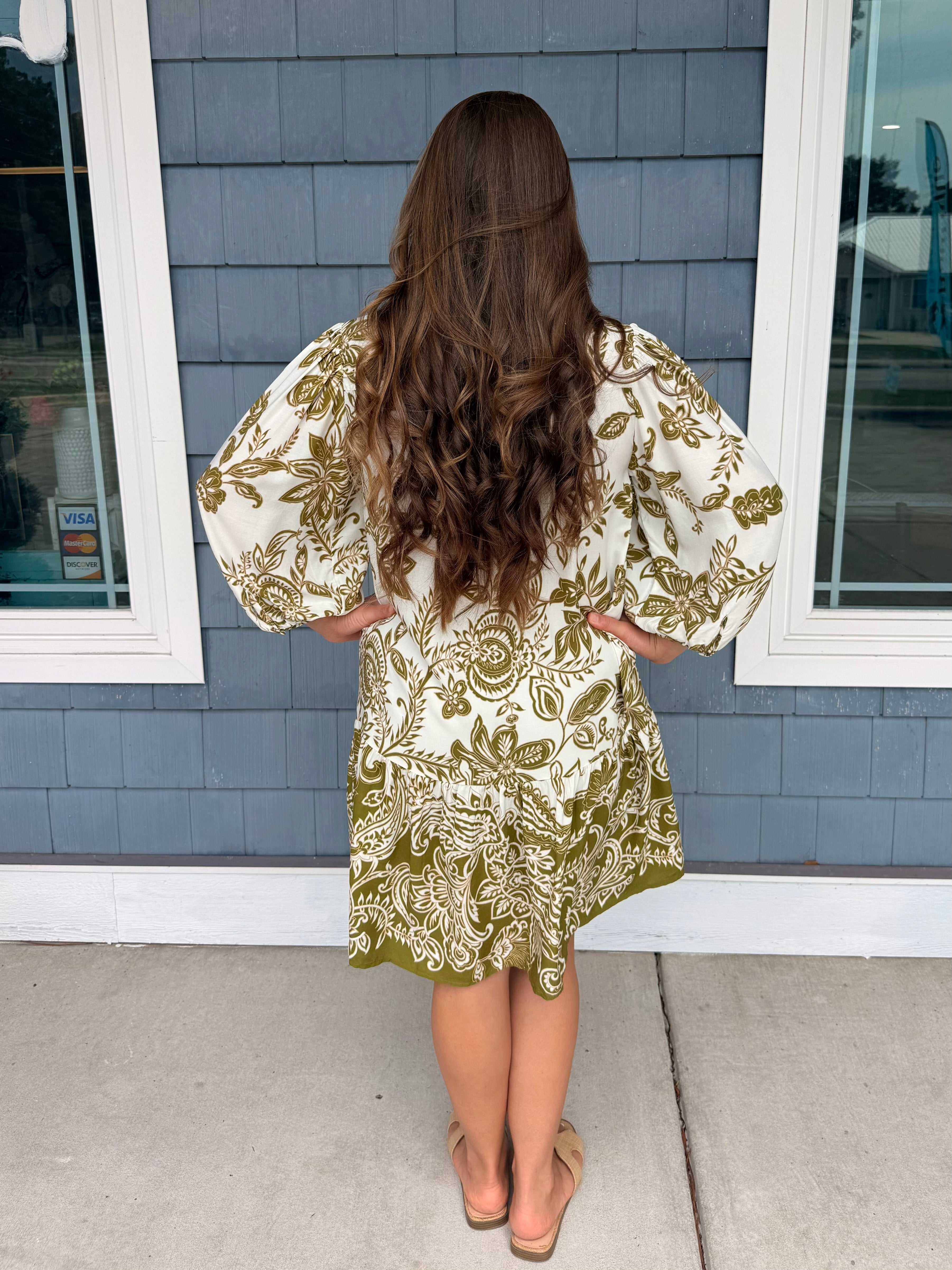 Green Floral Ruffle Hem Dress