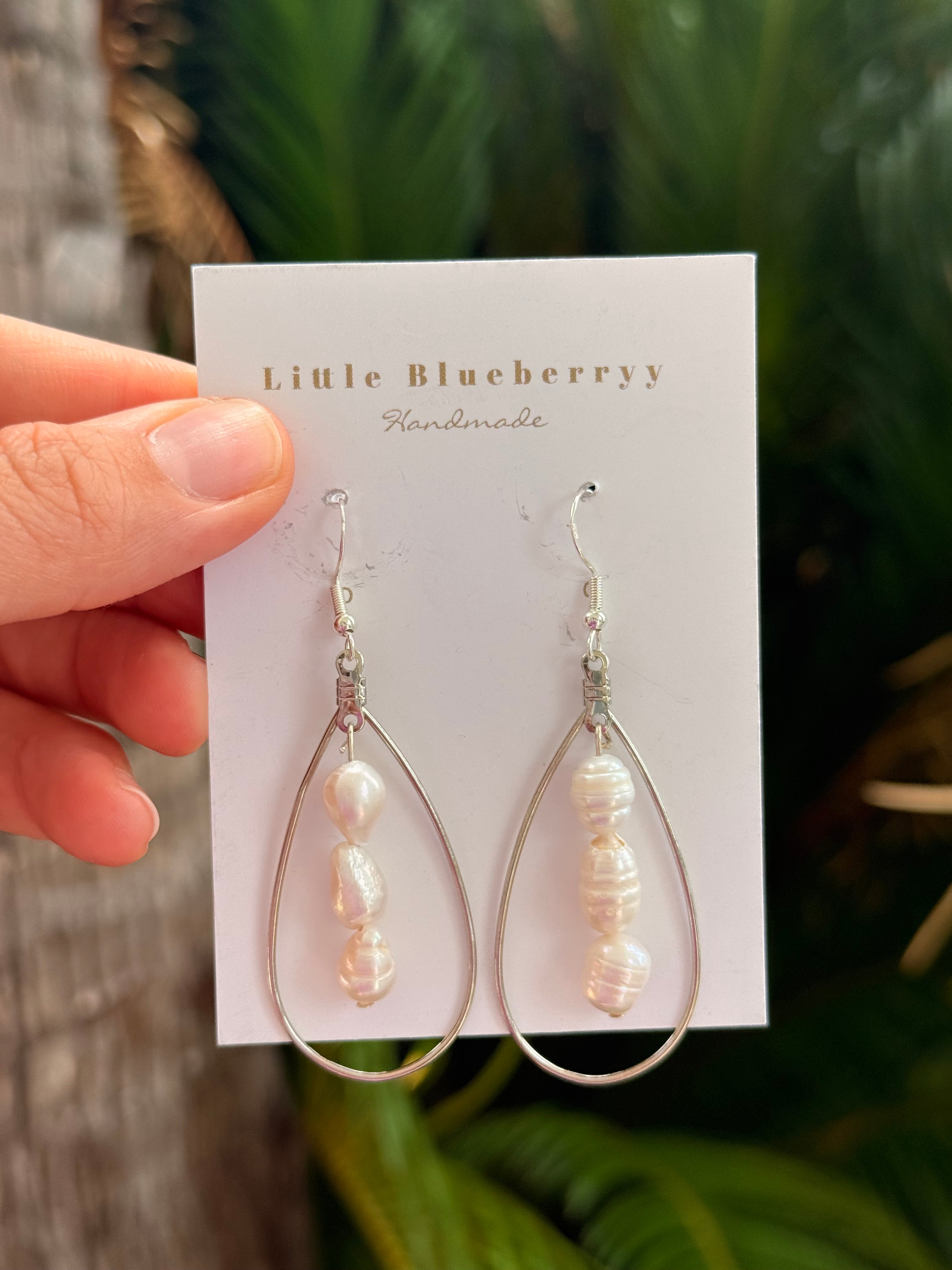 Silver & Pearl Handcrafted Earrings - Little Blueberry