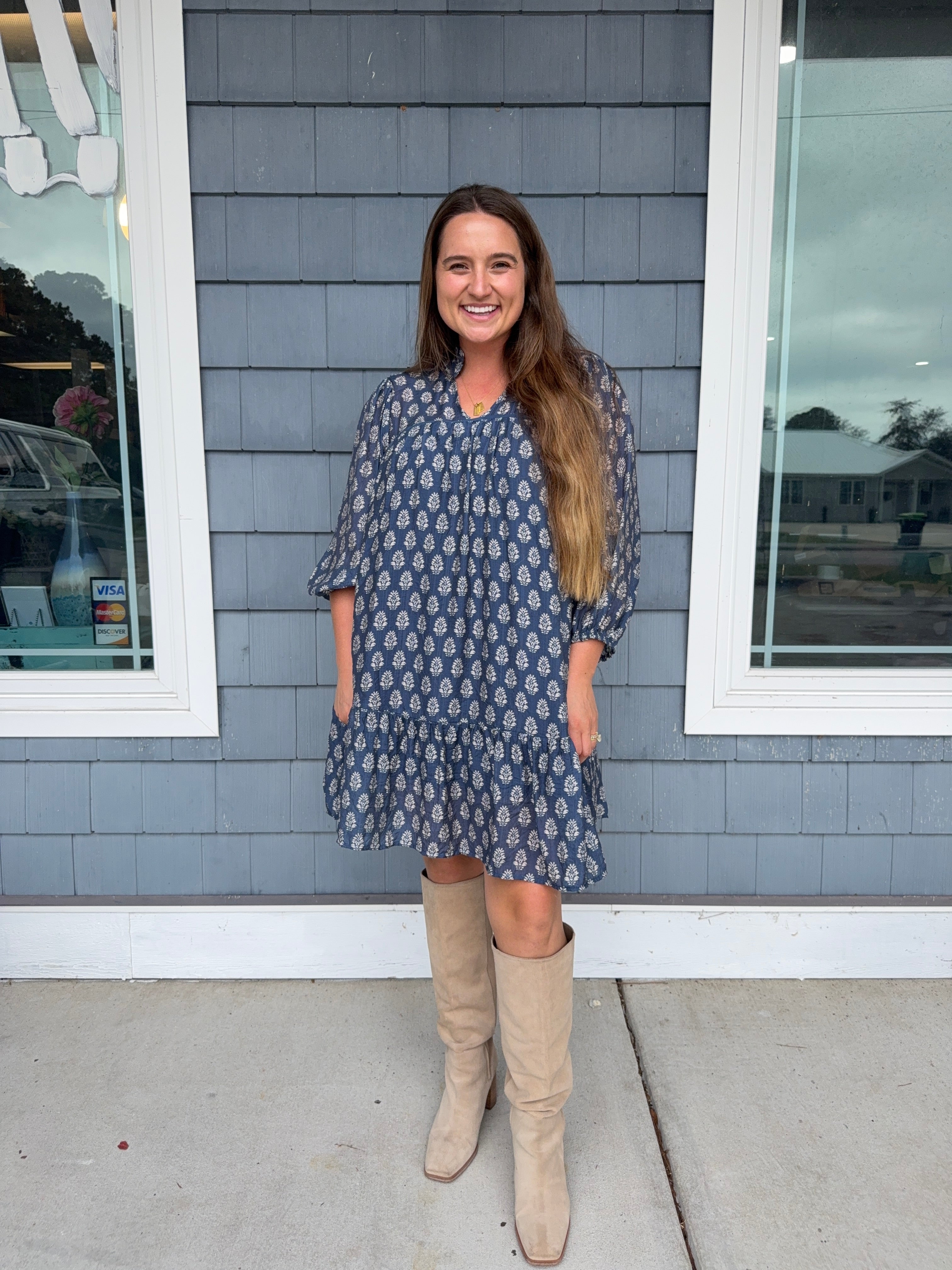 Blue Block Boho Mini Dress