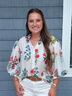 Off White Button Down Floral Top