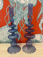 Blue Glass Candle Holders