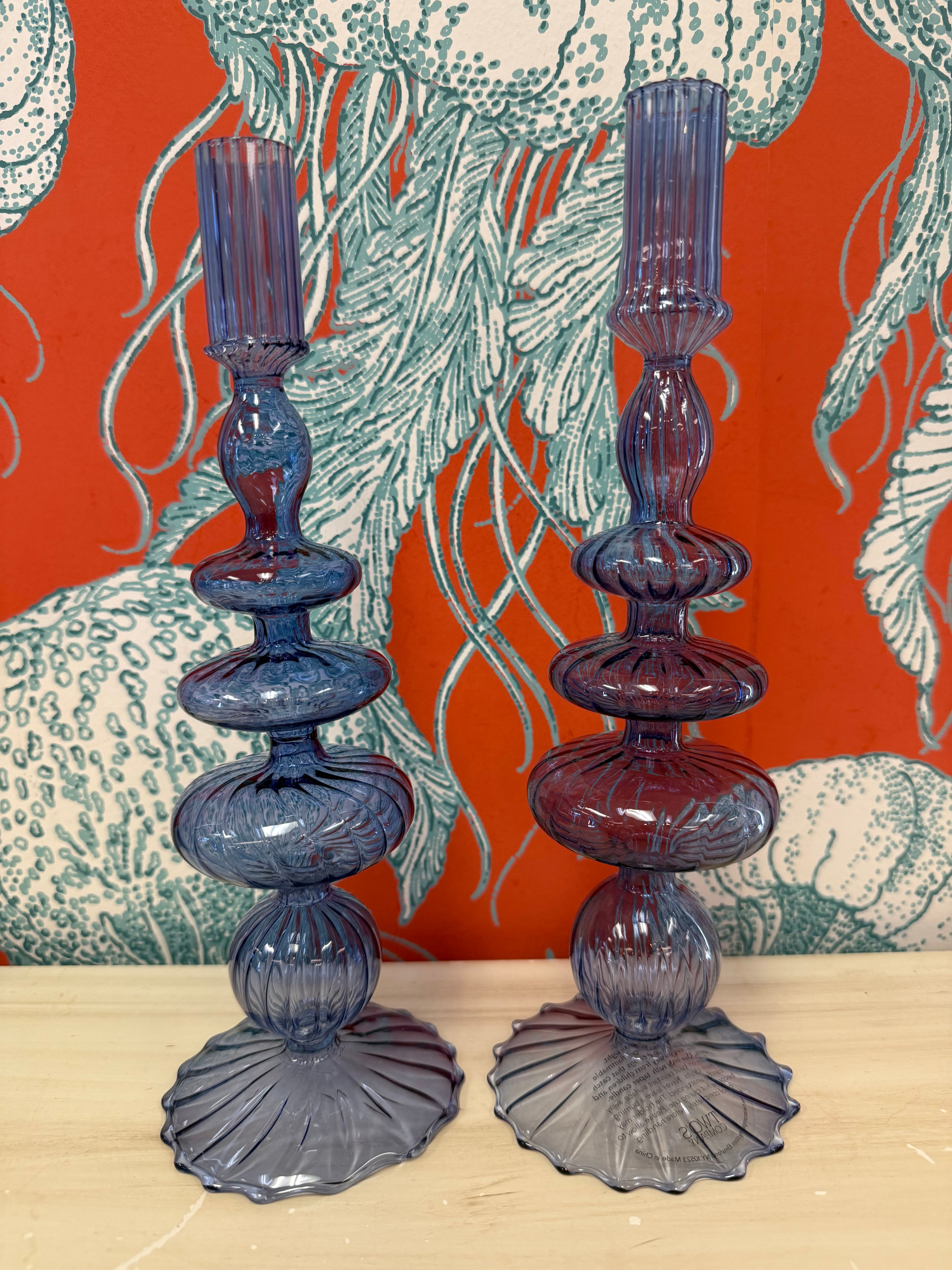 Blue Glass Candle Holders