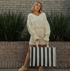 Black Thick Stripe XL All Day Bag With Matching Removable Pouch