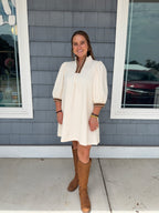 Cream Jacquard High Neck Mini Dress