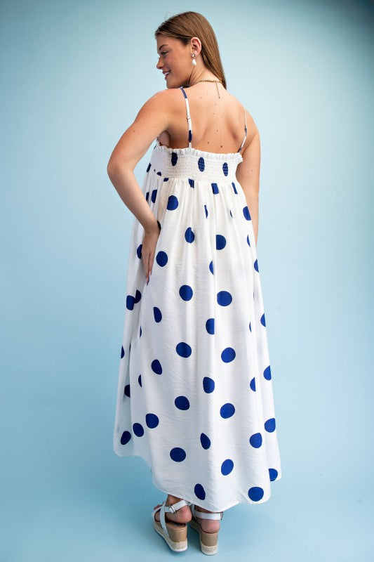 PREORDER: Navy Polka Dot Maxi Dress