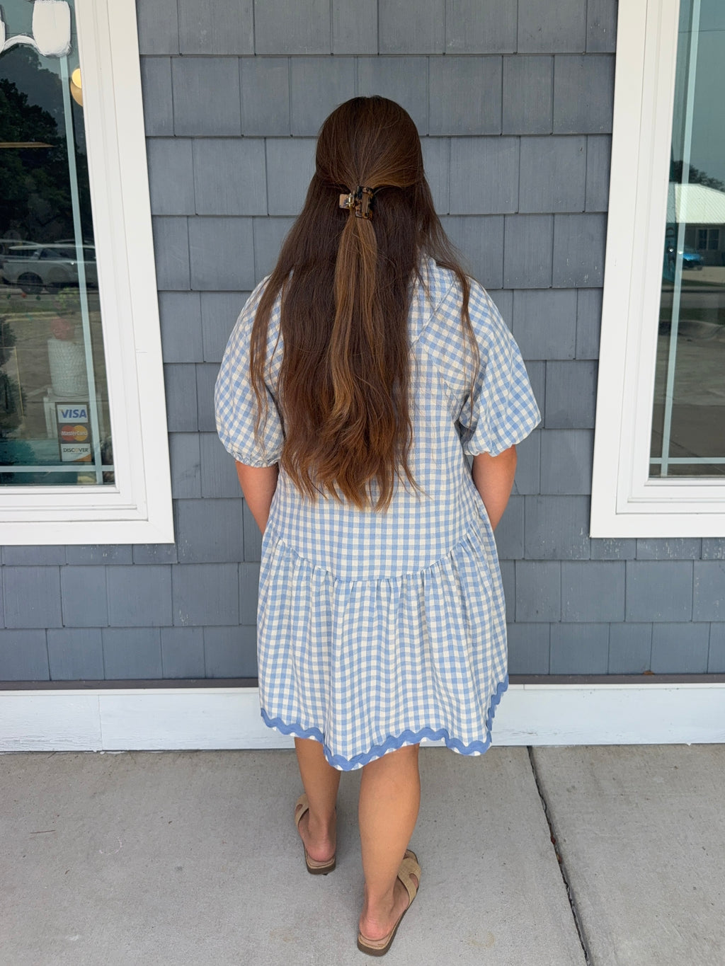 Sky Blue Gingham Button Down Ric Rac Dress