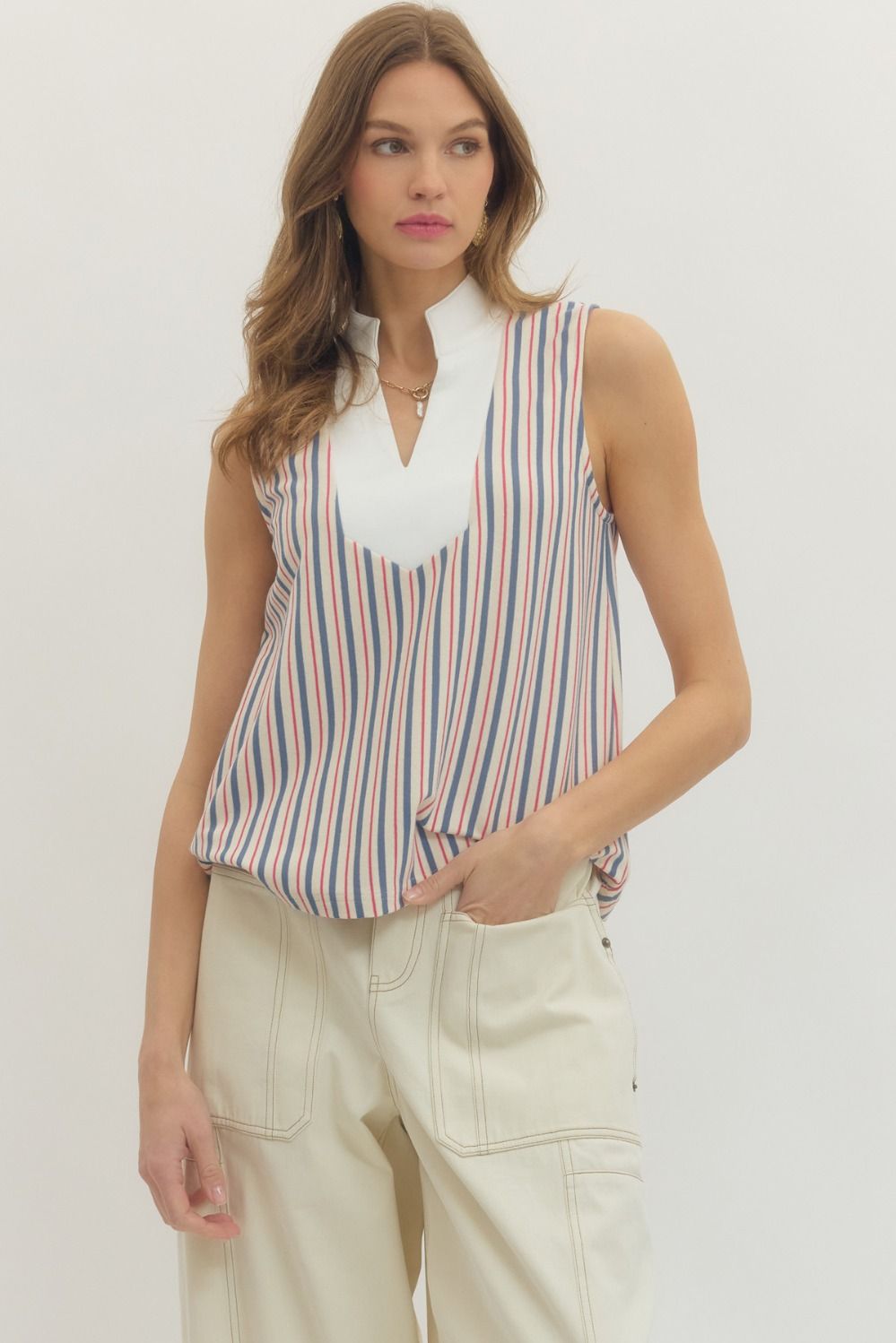 Striped Sleeveless Knit Top