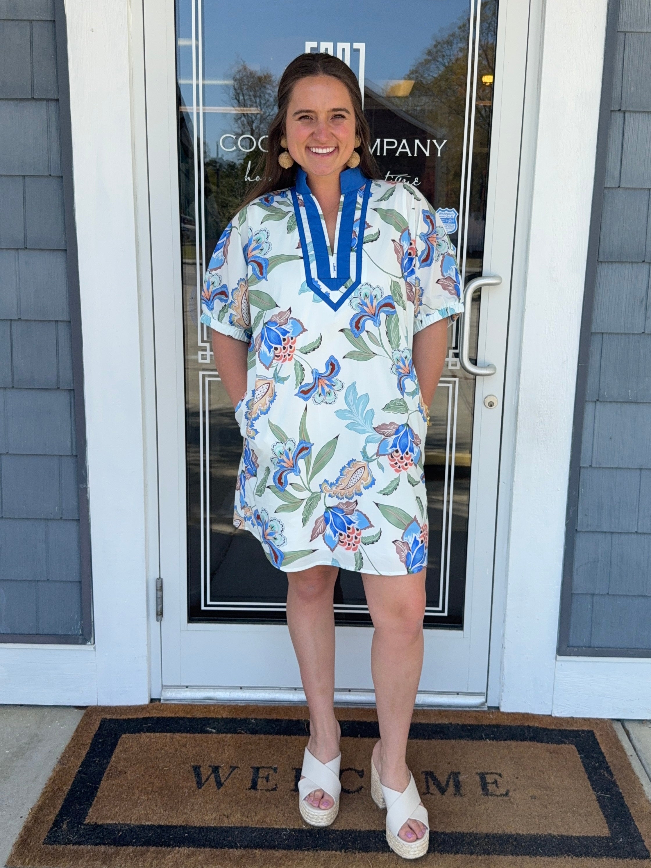 Blue Floral Print Mini Dress