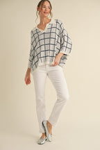 Navy & Ivory Windowpane Check Knit Top- Available for shipping or pickup at COCO 9/5/25