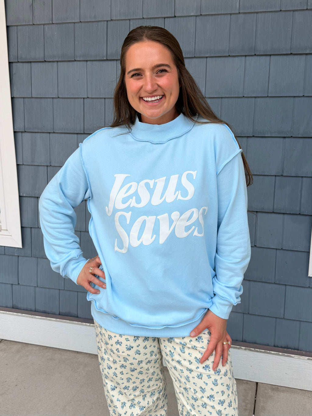 Blue Jesus Saves Mockneck Sweatshirt