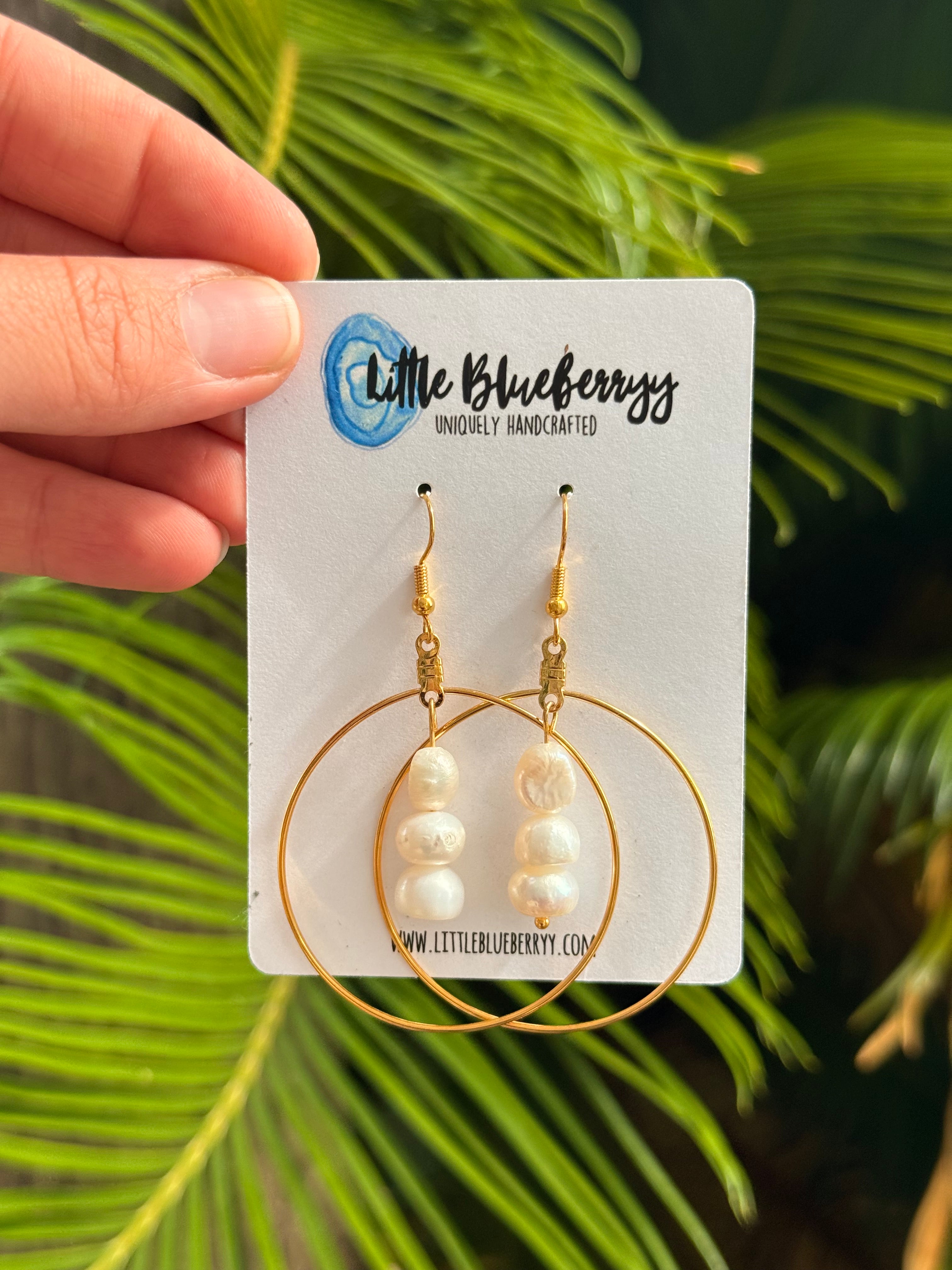 Gold & Pearl Handcrafted Earrings - Little Blueberry