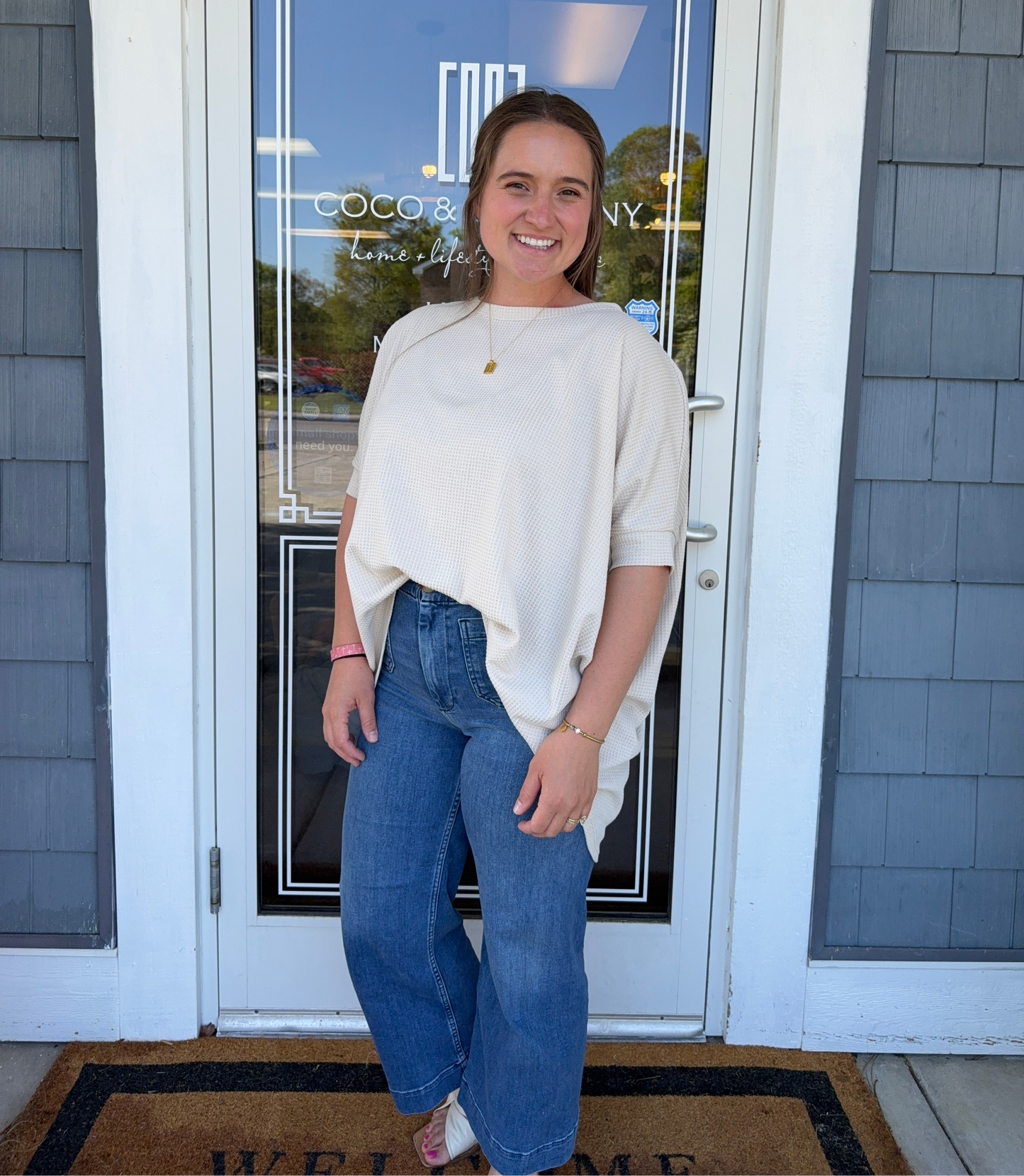 Oatmeal Waffle Knit Oversized Tunic Top