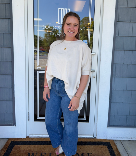 Oatmeal Waffle Knit Oversized Tunic Top