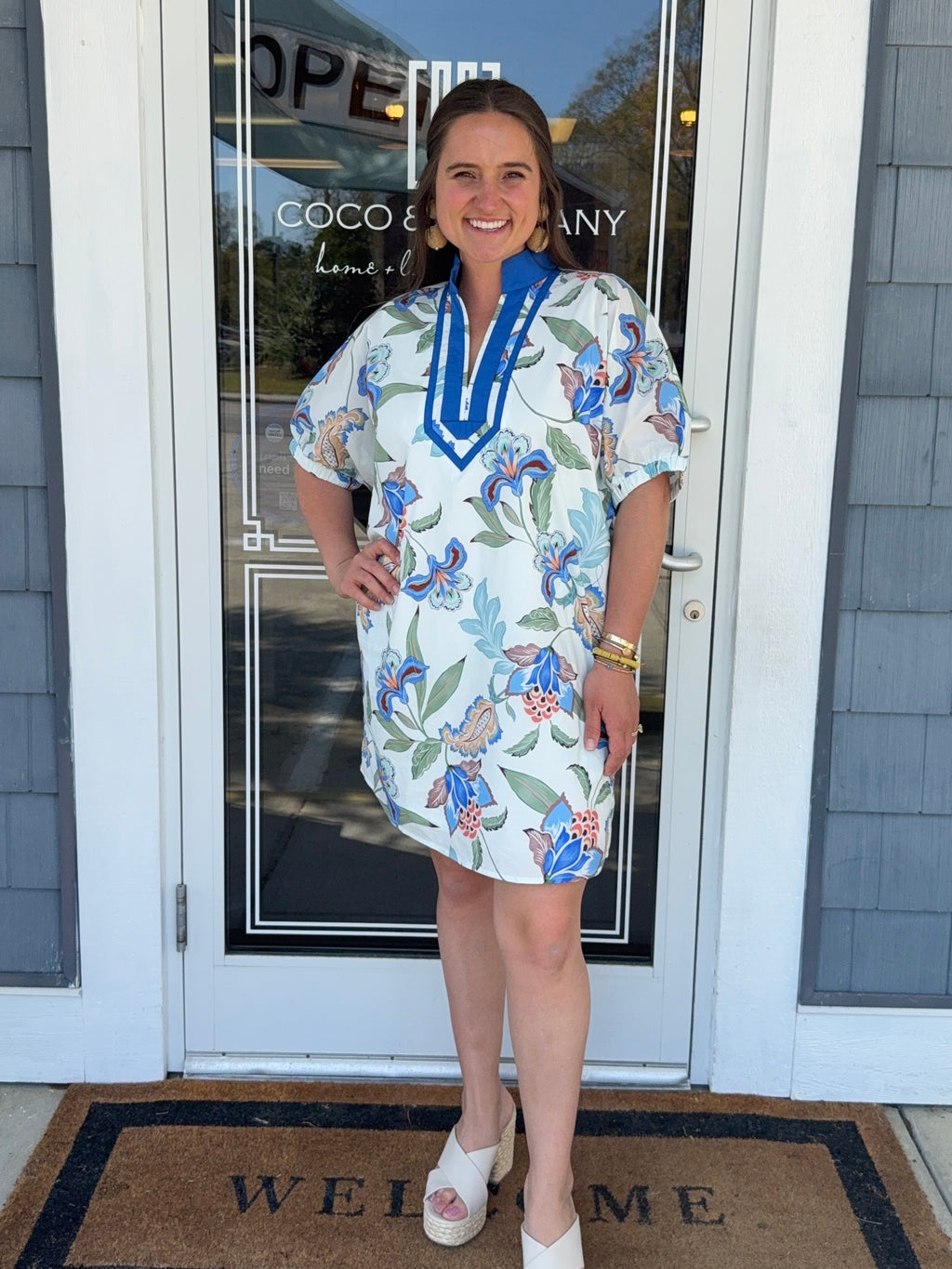 Blue Floral Print Mini Dress