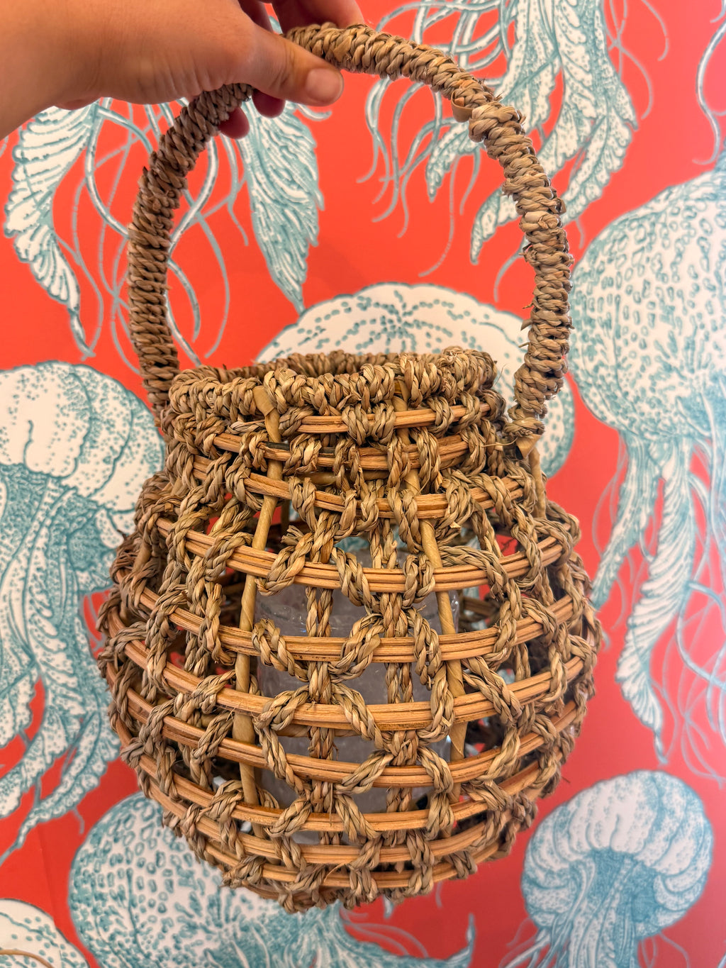 Seagrass Lantern with Glass Hurricane
