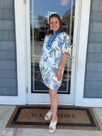 Blue Floral Print Mini Dress