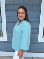 Seafoam Ruffled Neck Blouse