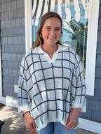 Navy & Ivory Windowpane Check Knit Top