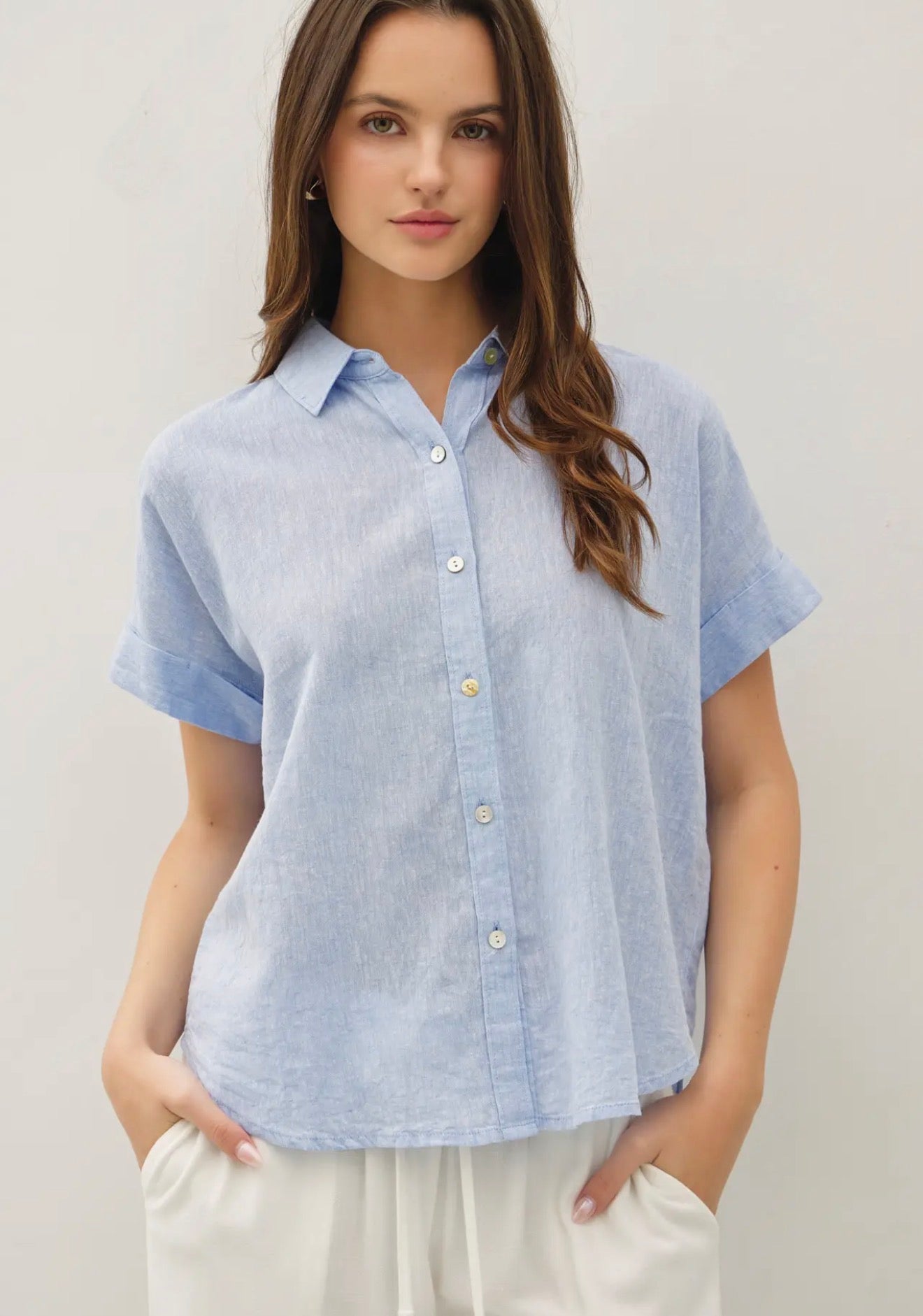 Linen Blend Dolman Sleeve
Shirt-Chambray