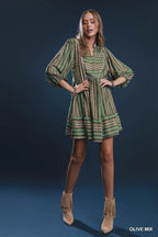 Olive Aztec Babydoll Dress SHIPS OR PICKUK FROM COCO 10/10/25