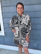 Black Marbled Bandana Dress W/ Scallop Detail