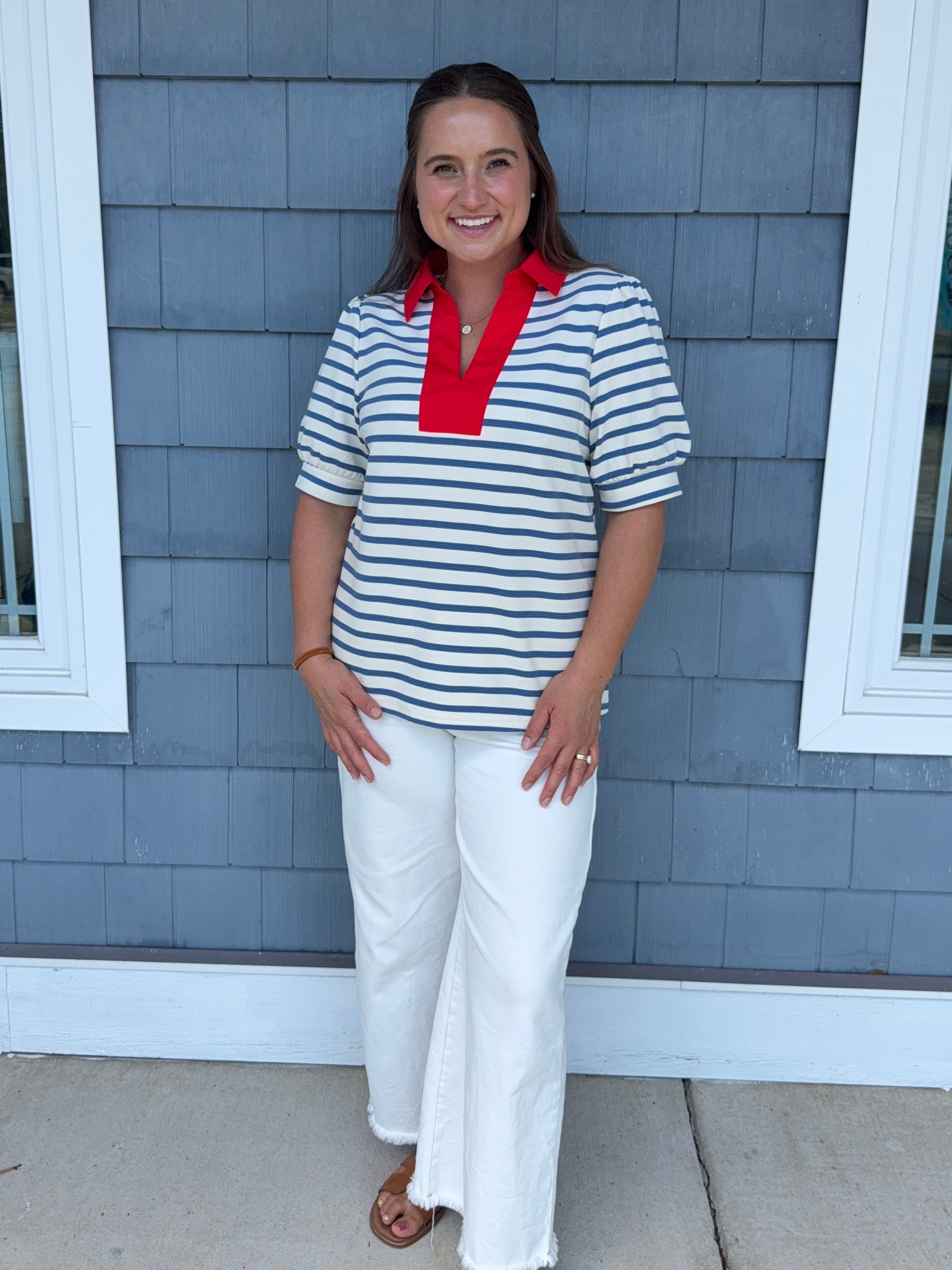 Blue Stripe Polo Blouse