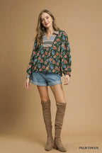 Green Floral Print Collar Blouse SHIPS OR PICKUP FROM COCO 10/10/25