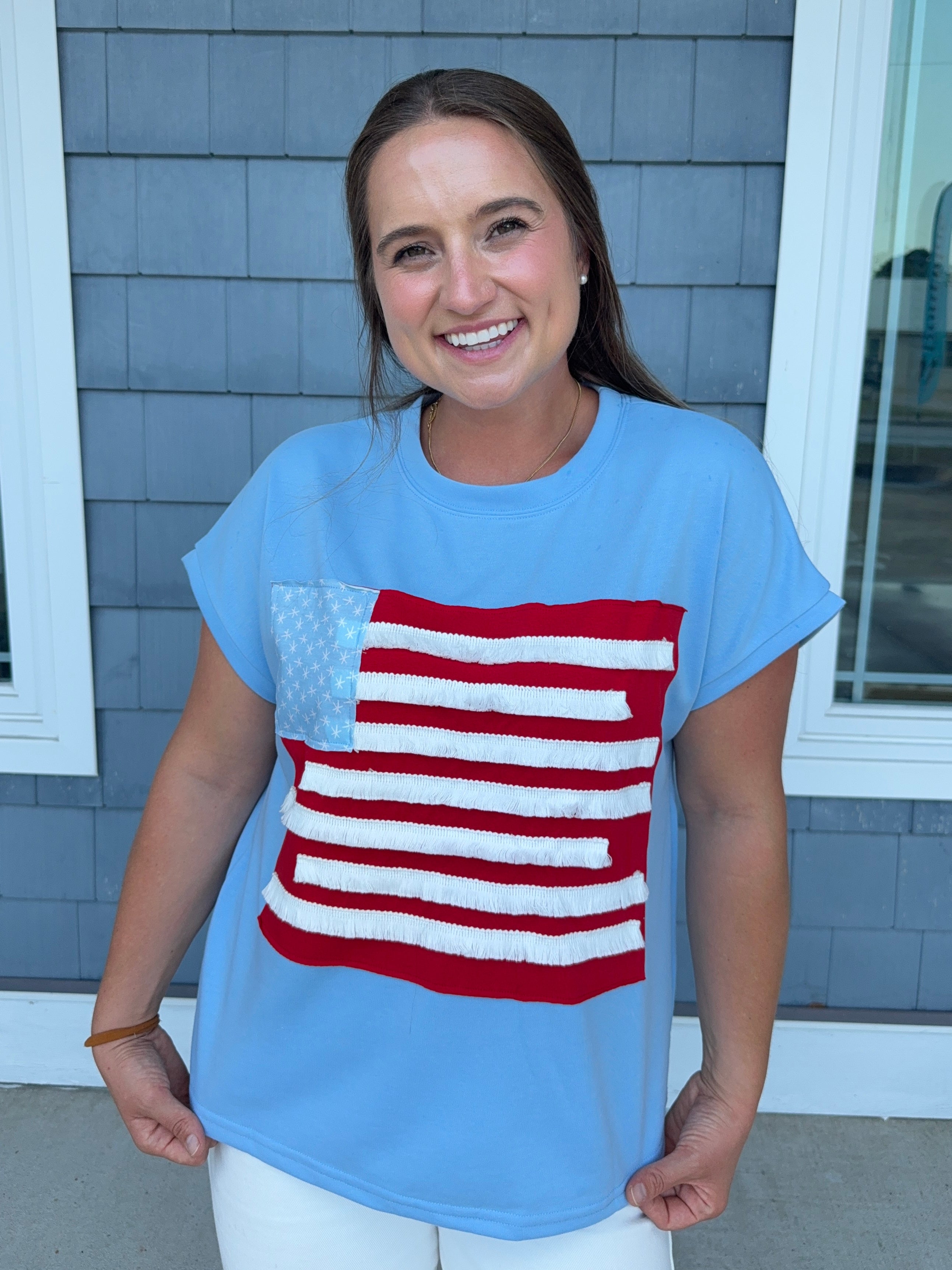 Blue USA Flag Textured Shirt