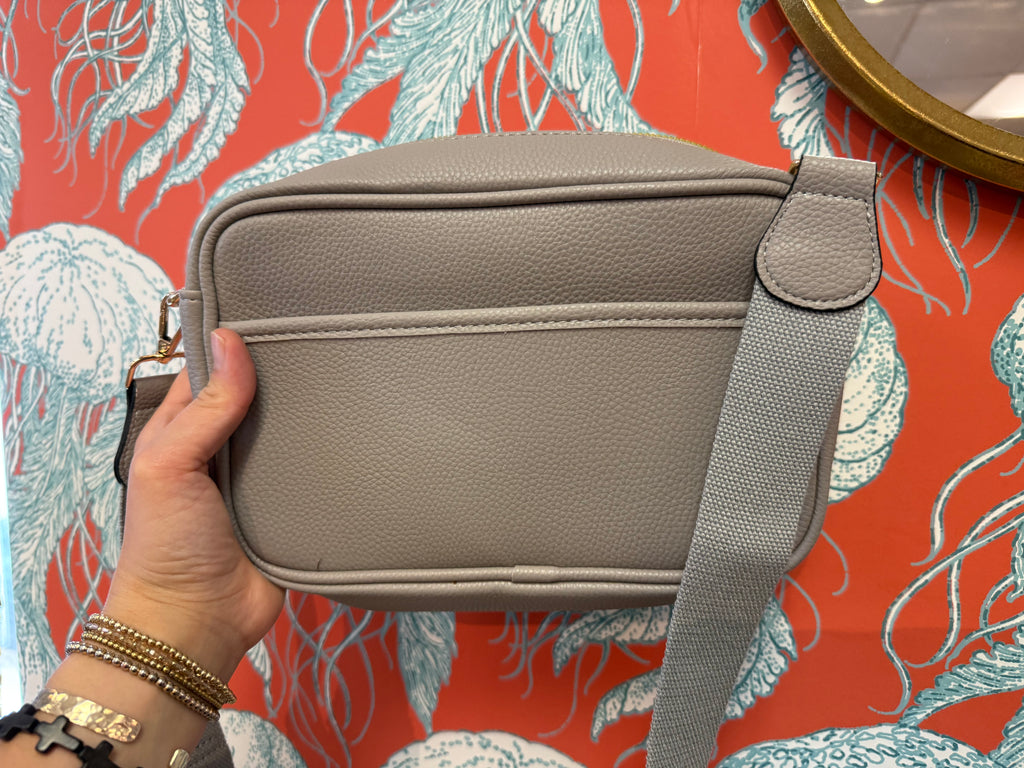 Light Grey Nova Vegan Leather Crossbody Bag W/ Canvas Strap